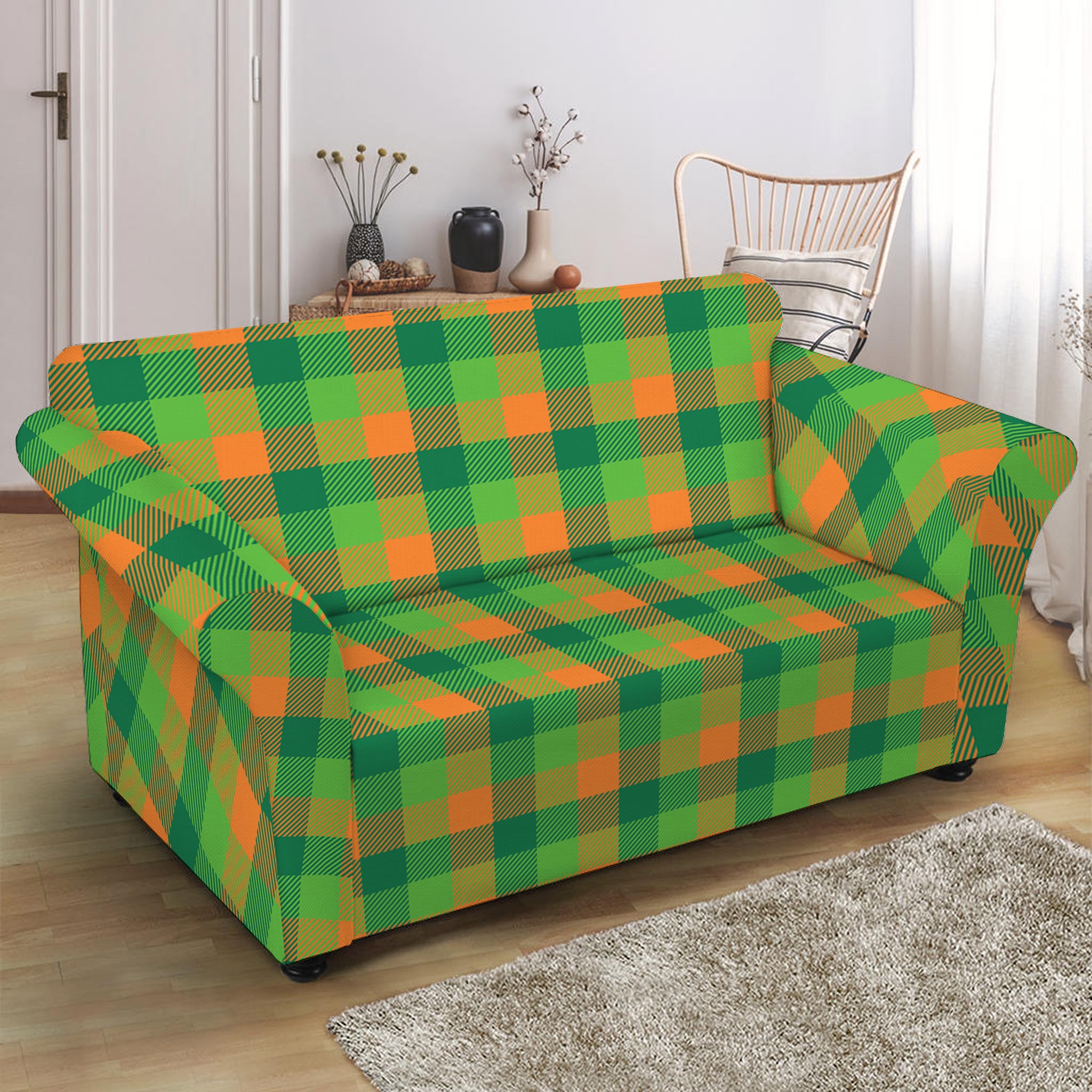 Shamrock Plaid St. Patrick's Day Print Loveseat Slipcover