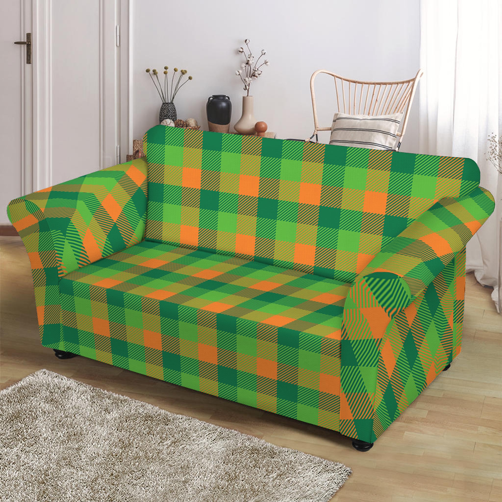 Shamrock Plaid St. Patrick's Day Print Loveseat Slipcover