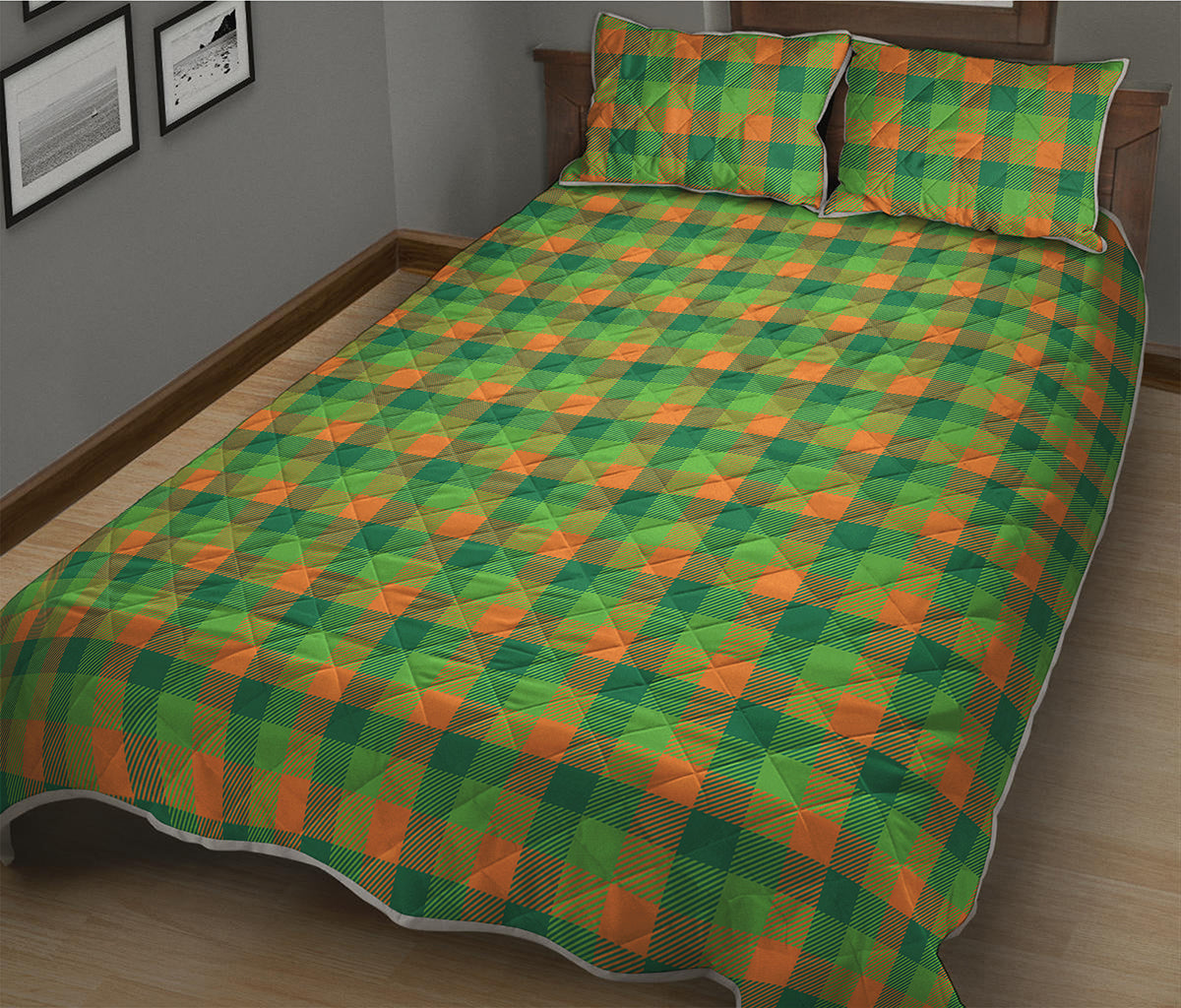 Shamrock Plaid St. Patrick's Day Print Quilt Bed Set