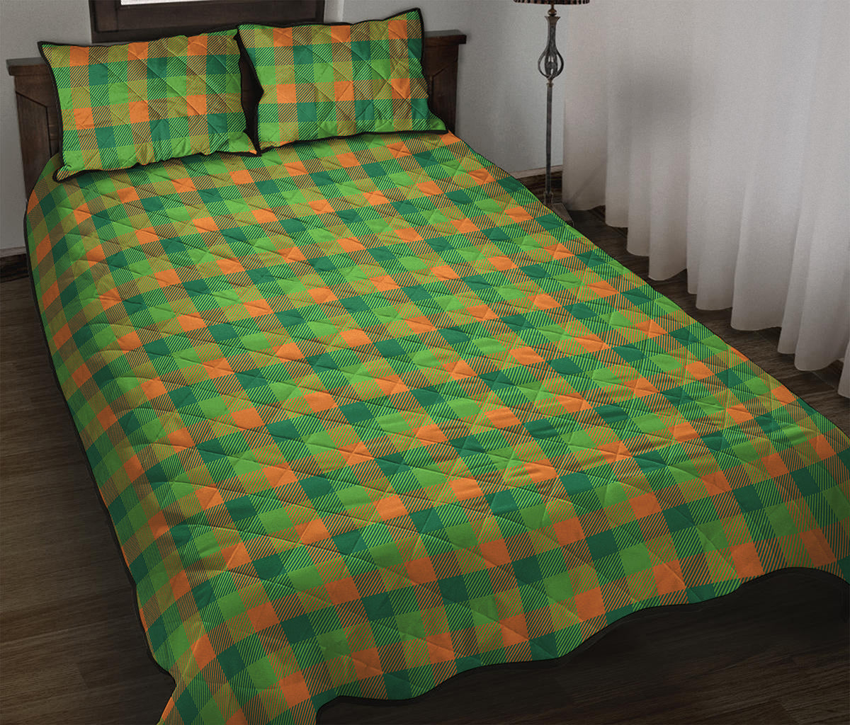 Shamrock Plaid St. Patrick's Day Print Quilt Bed Set