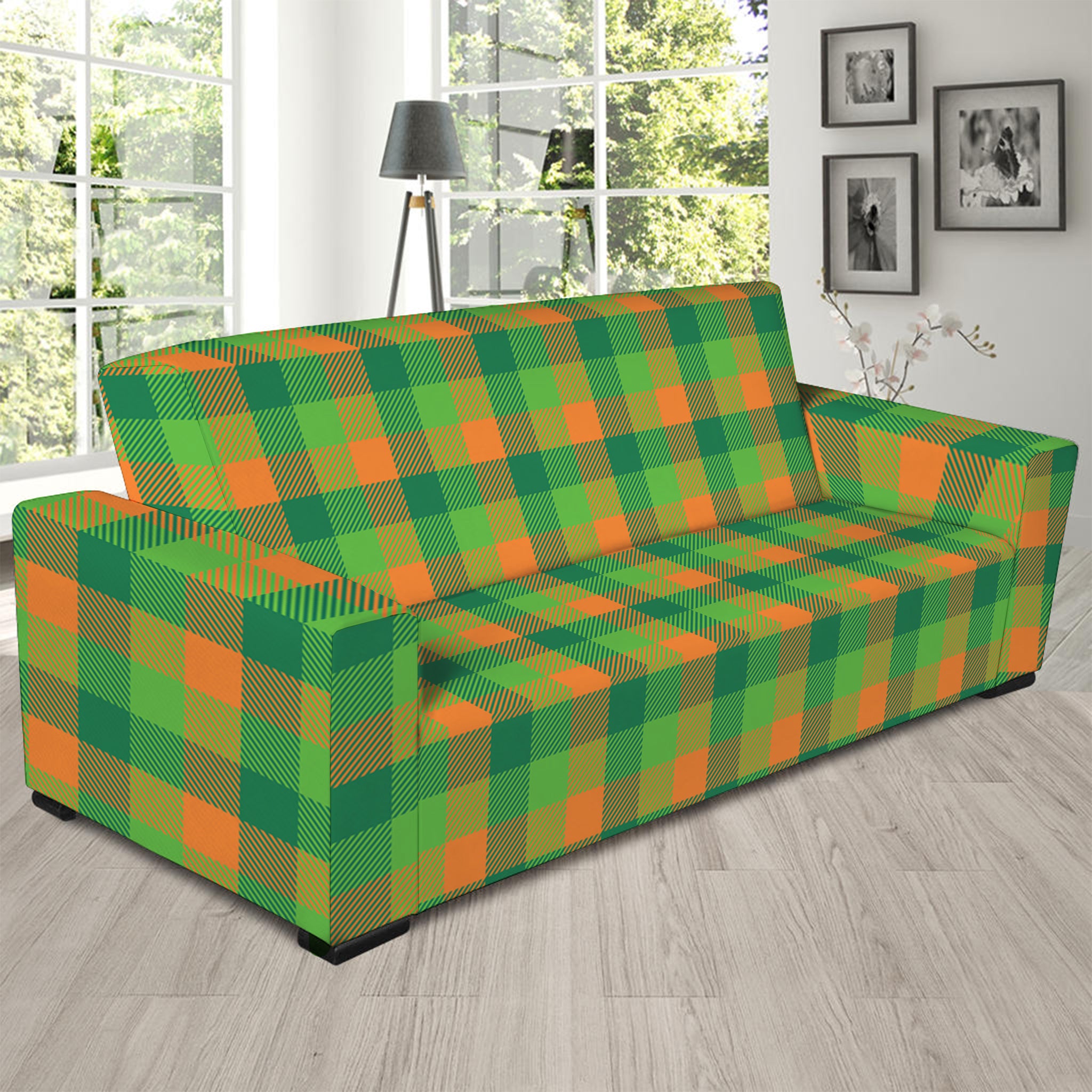 Shamrock Plaid St. Patrick's Day Print Sofa Slipcover