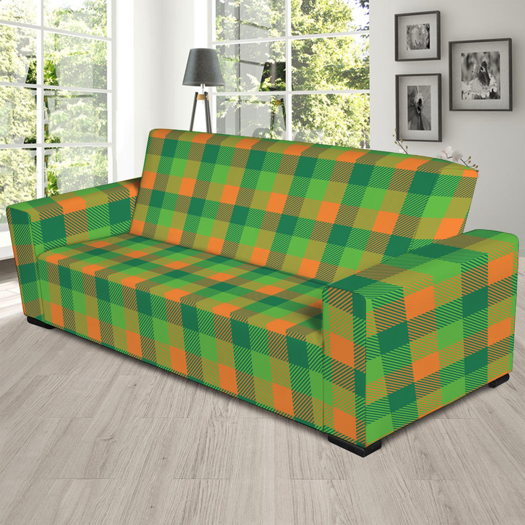 Shamrock Plaid St. Patrick's Day Print Sofa Slipcover