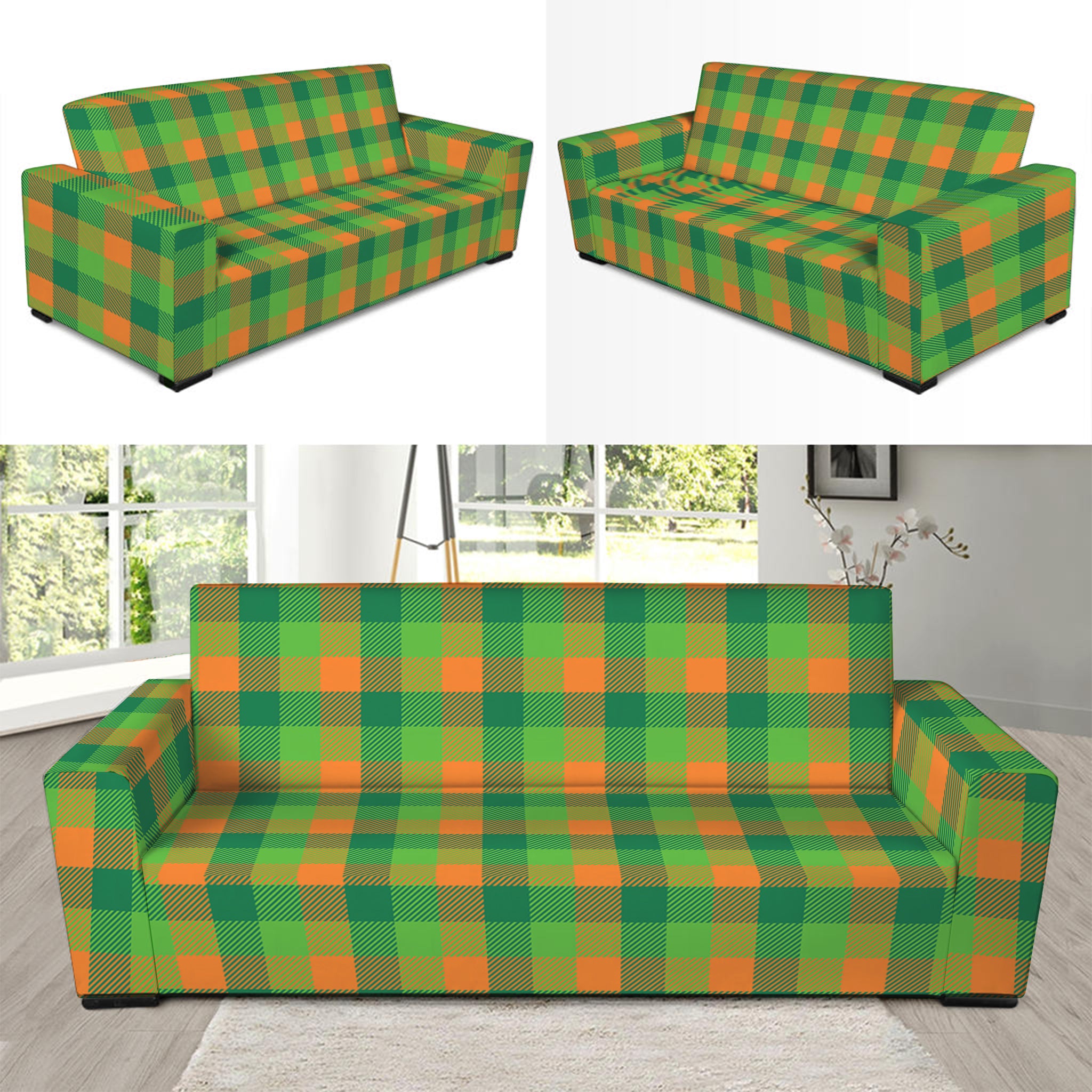 Shamrock Plaid St. Patrick's Day Print Sofa Slipcover