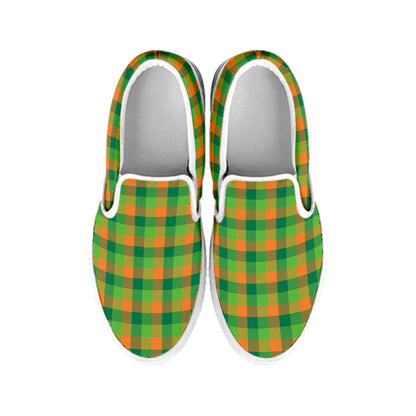 Shamrock Plaid St. Patrick's Day Print White Slip On Shoes