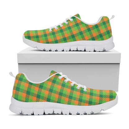 Shamrock Plaid St. Patrick's Day Print White Sneakers