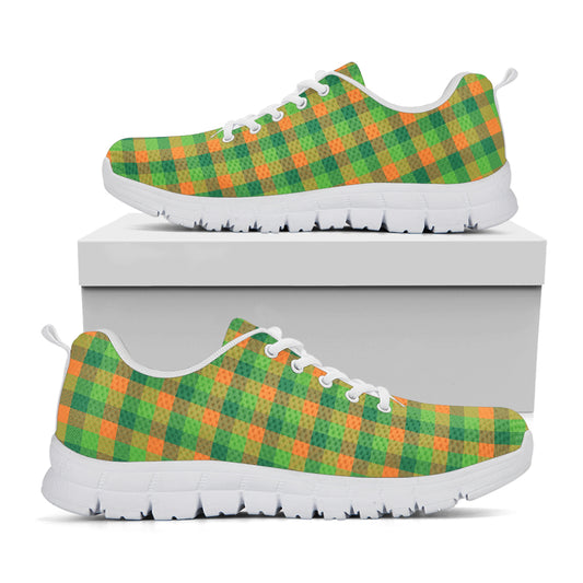 Shamrock Plaid St. Patrick's Day Print White Sneakers