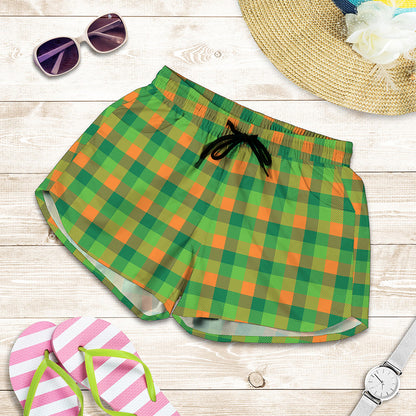 Shamrock Plaid St. Patrick's Day Print Women's Shorts