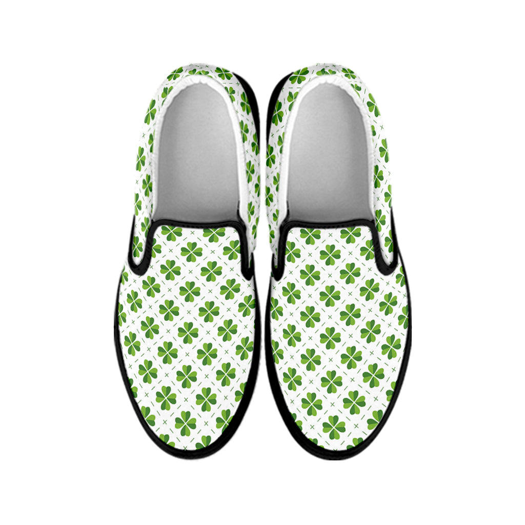 Shamrock Saint Patrick's Day Print Black Slip On Shoes