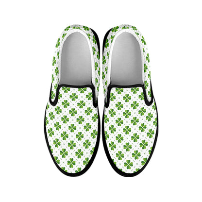 Shamrock Saint Patrick's Day Print Black Slip On Shoes
