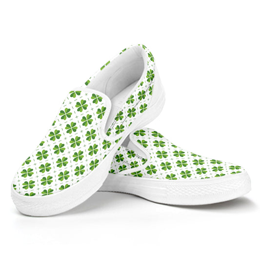 Shamrock Saint Patrick's Day Print White Slip On Shoes