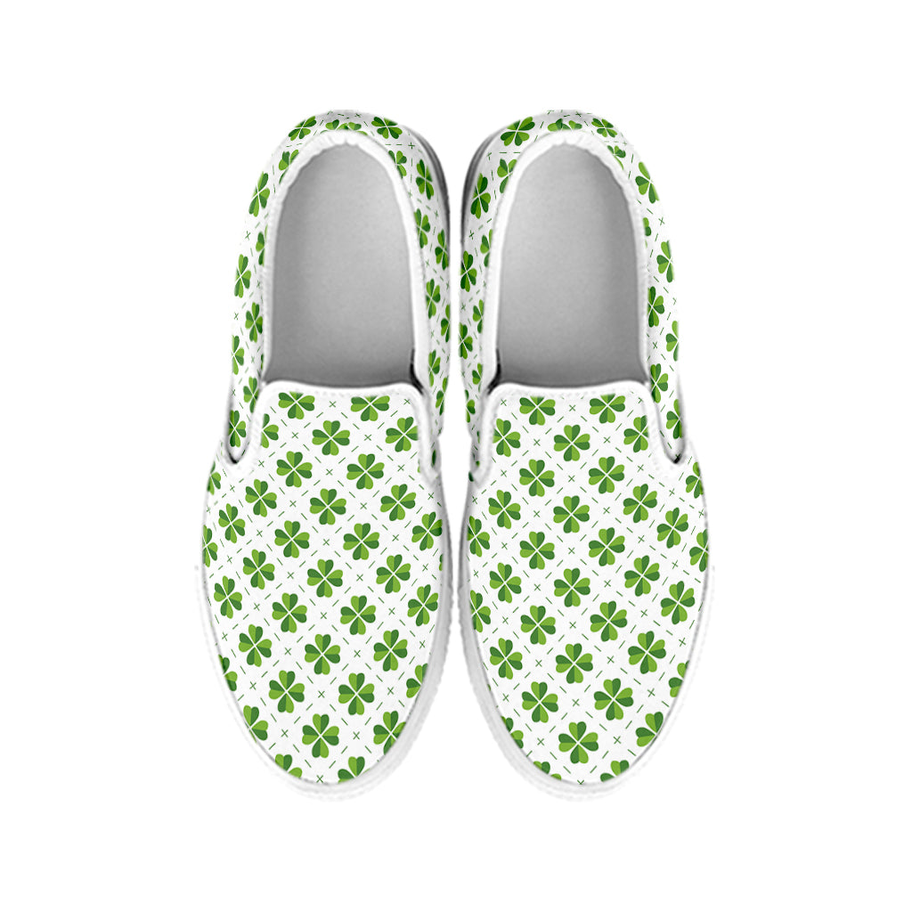 Shamrock Saint Patrick's Day Print White Slip On Shoes