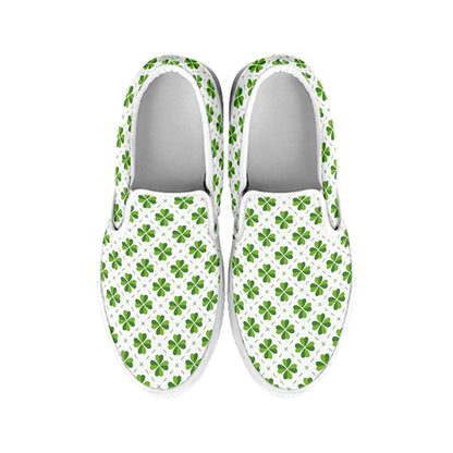 Shamrock Saint Patrick's Day Print White Slip On Shoes