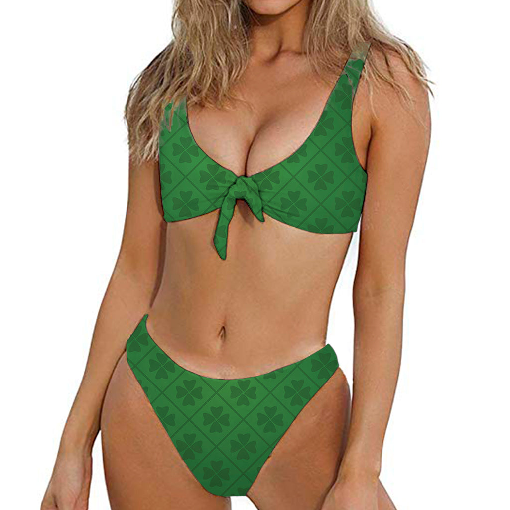 Shamrock St. Patrick's Day Pattern Print Front Bow Tie Bikini