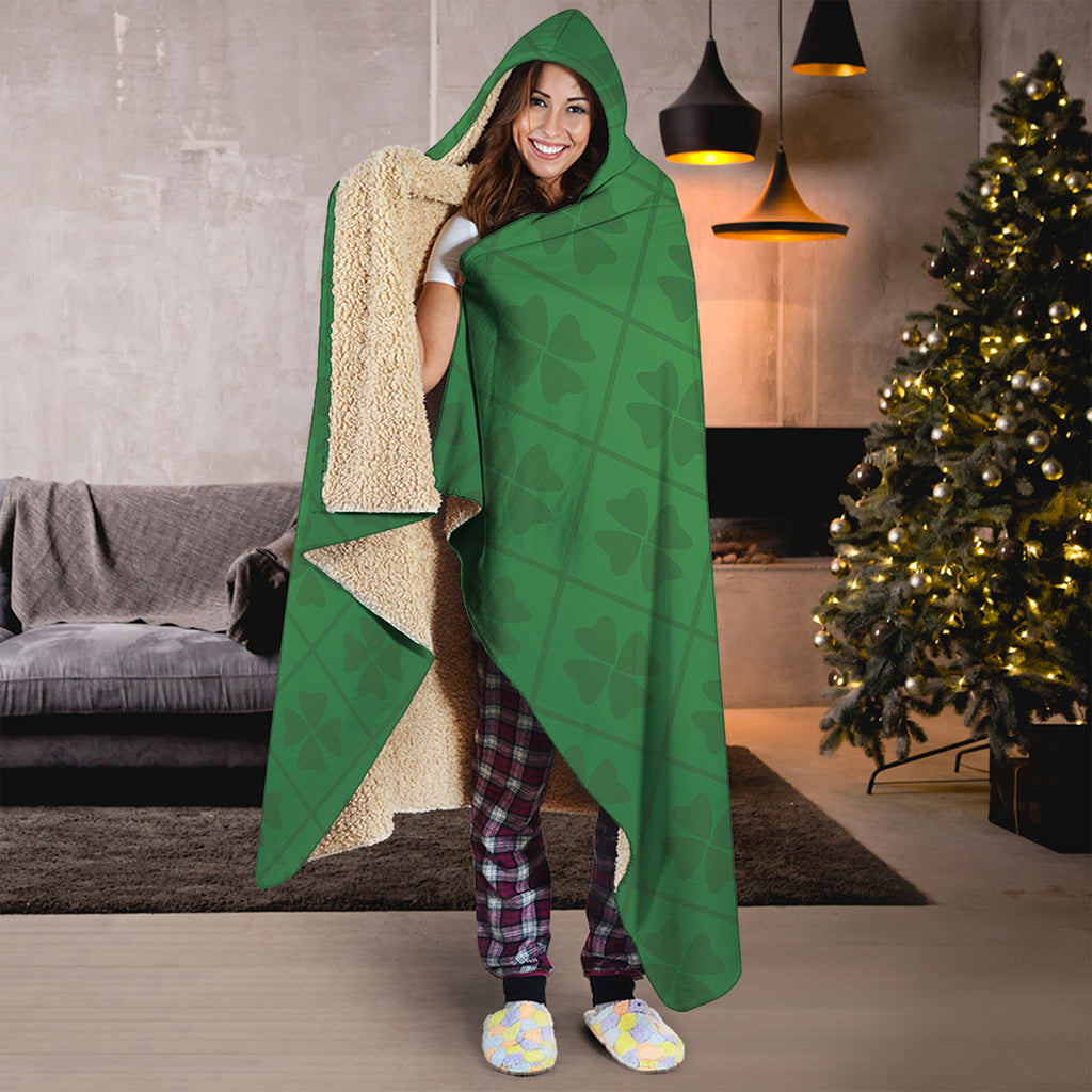 Shamrock St. Patrick's Day Pattern Print Hooded Blanket
