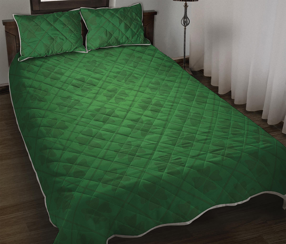 Shamrock St. Patrick's Day Pattern Print Quilt Bed Set
