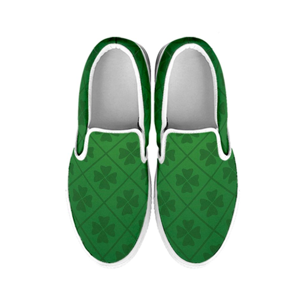 Shamrock St. Patrick's Day Pattern Print White Slip On Shoes