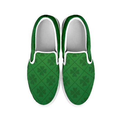 Shamrock St. Patrick's Day Pattern Print White Slip On Shoes
