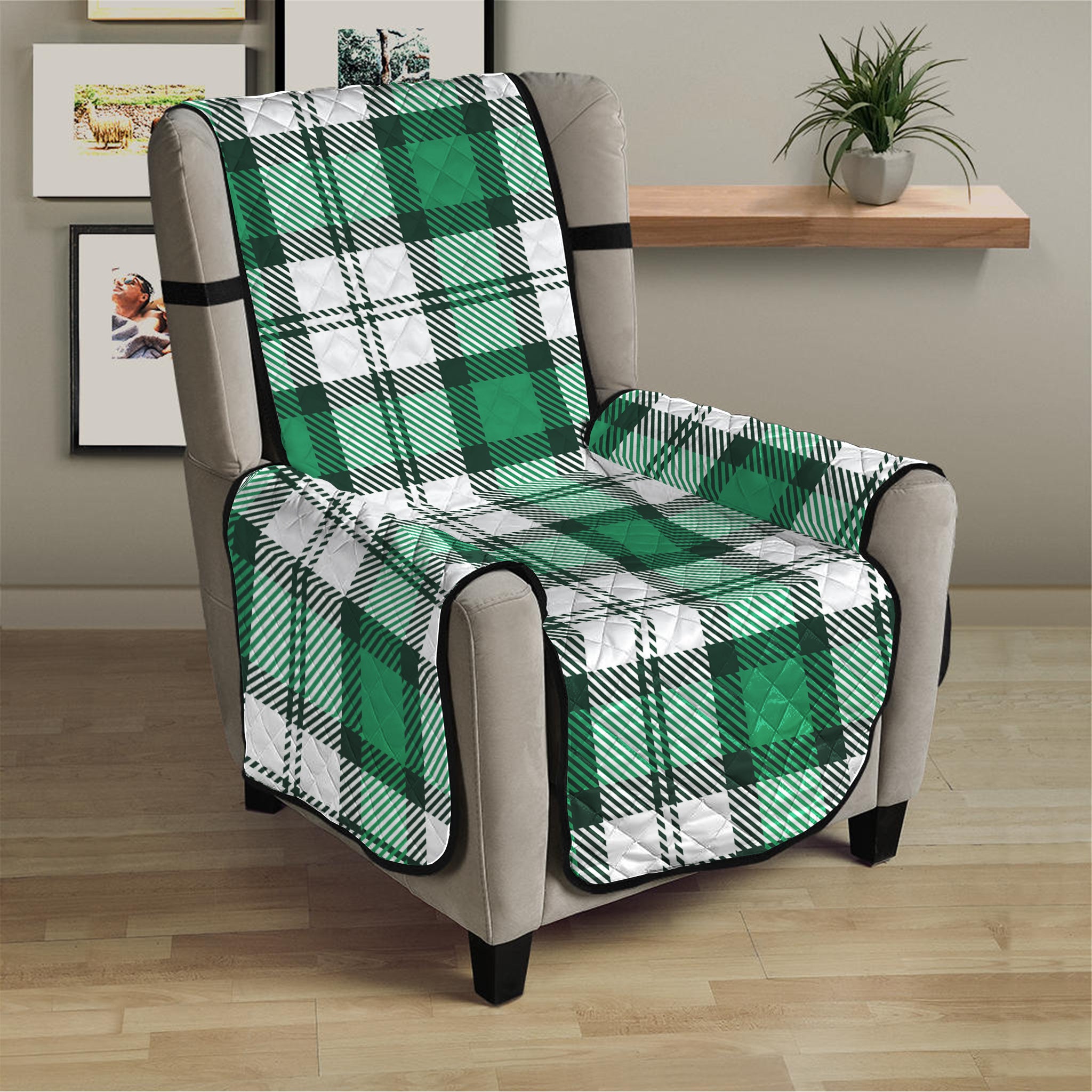 Shamrock St. Patrick's Day Tartan Print Armchair Protector