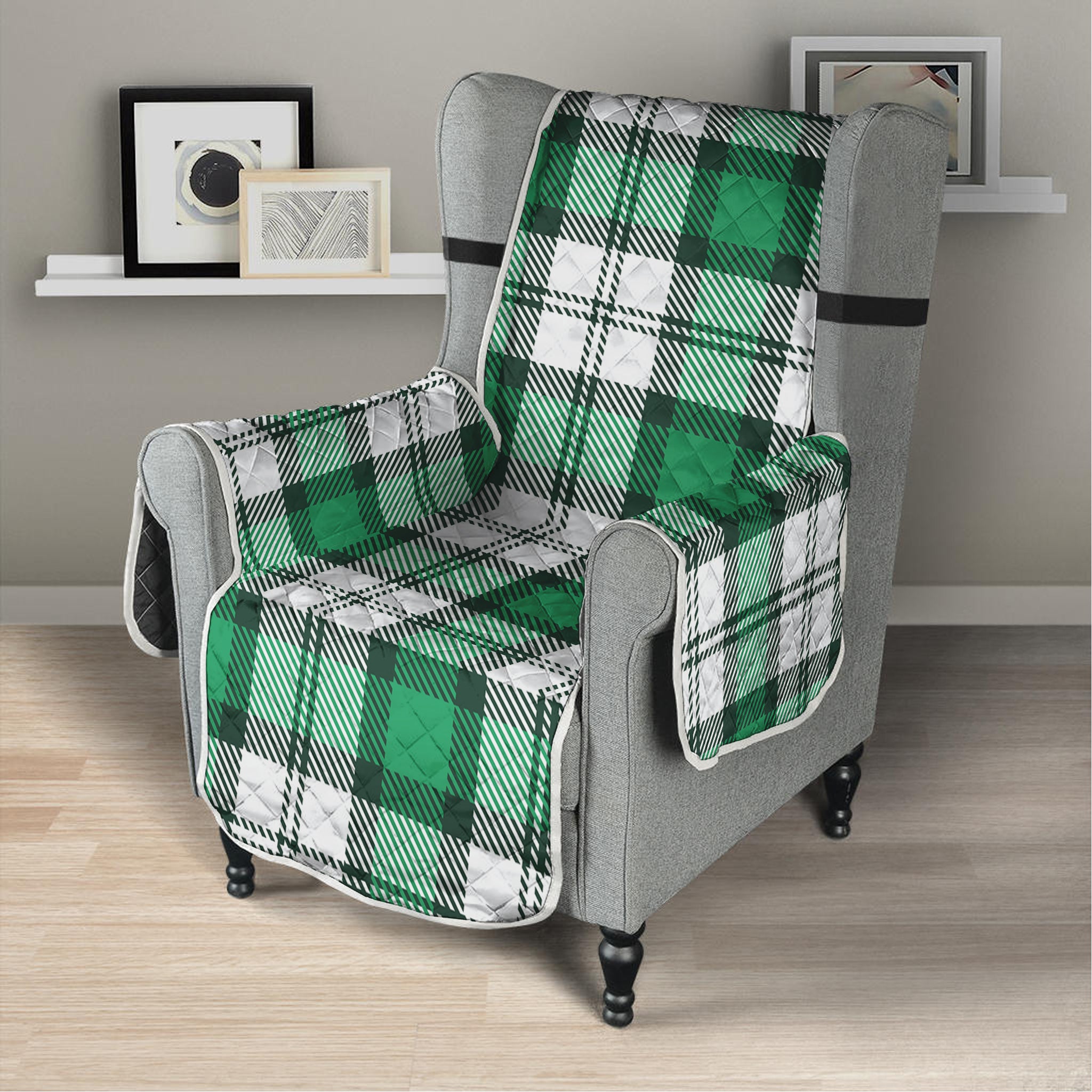 Shamrock St. Patrick's Day Tartan Print Armchair Protector