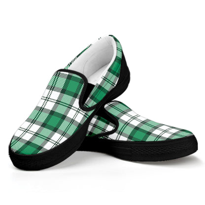 Shamrock St. Patrick's Day Tartan Print Black Slip On Shoes