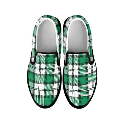 Shamrock St. Patrick's Day Tartan Print Black Slip On Shoes