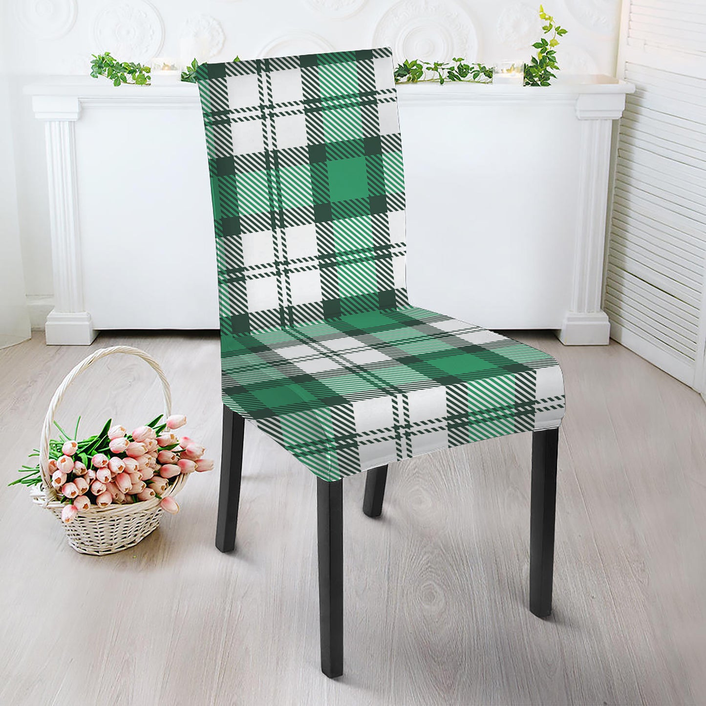 Shamrock St. Patrick's Day Tartan Print Dining Chair Slipcover