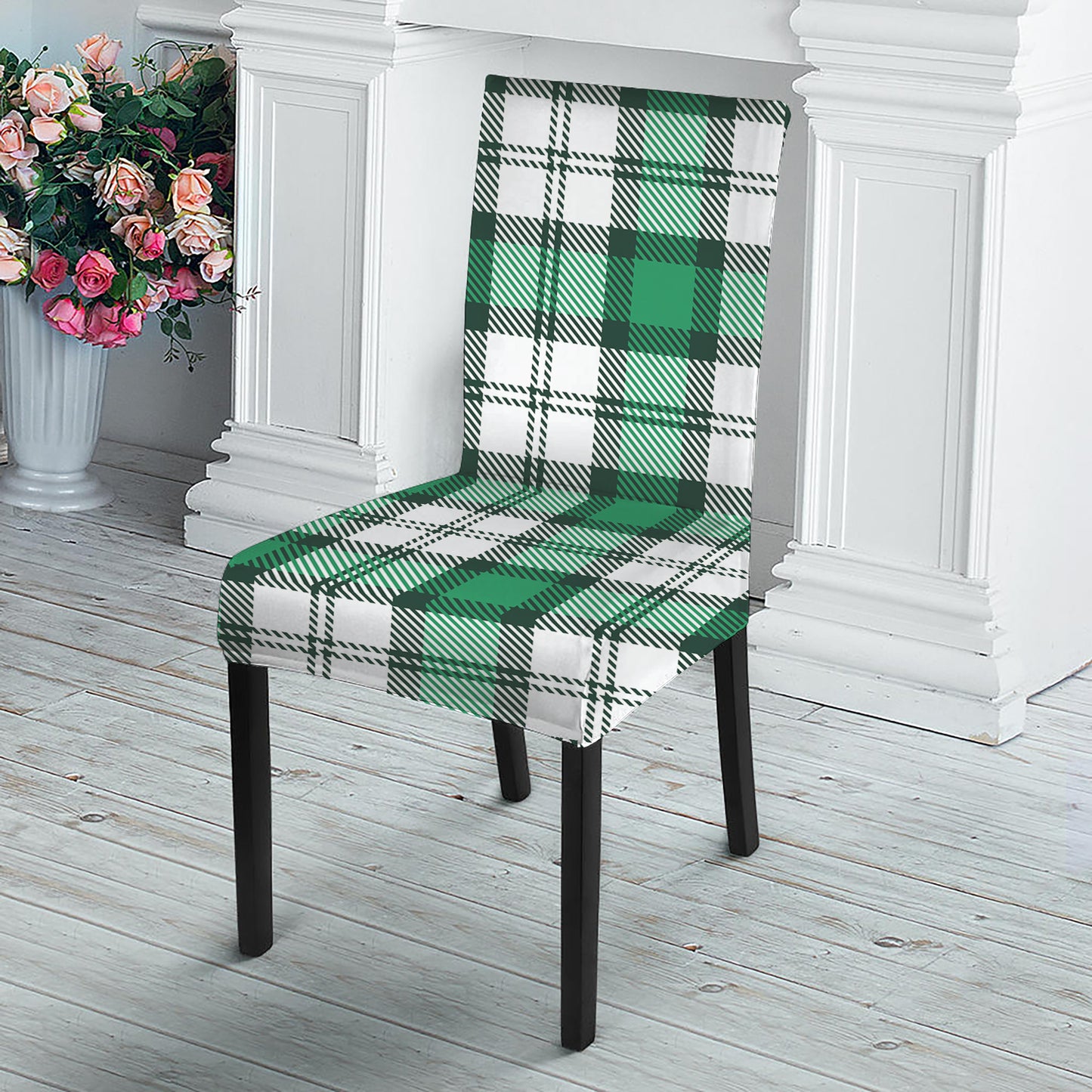 Shamrock St. Patrick's Day Tartan Print Dining Chair Slipcover