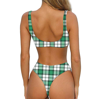 Shamrock St. Patrick's Day Tartan Print Front Bow Tie Bikini