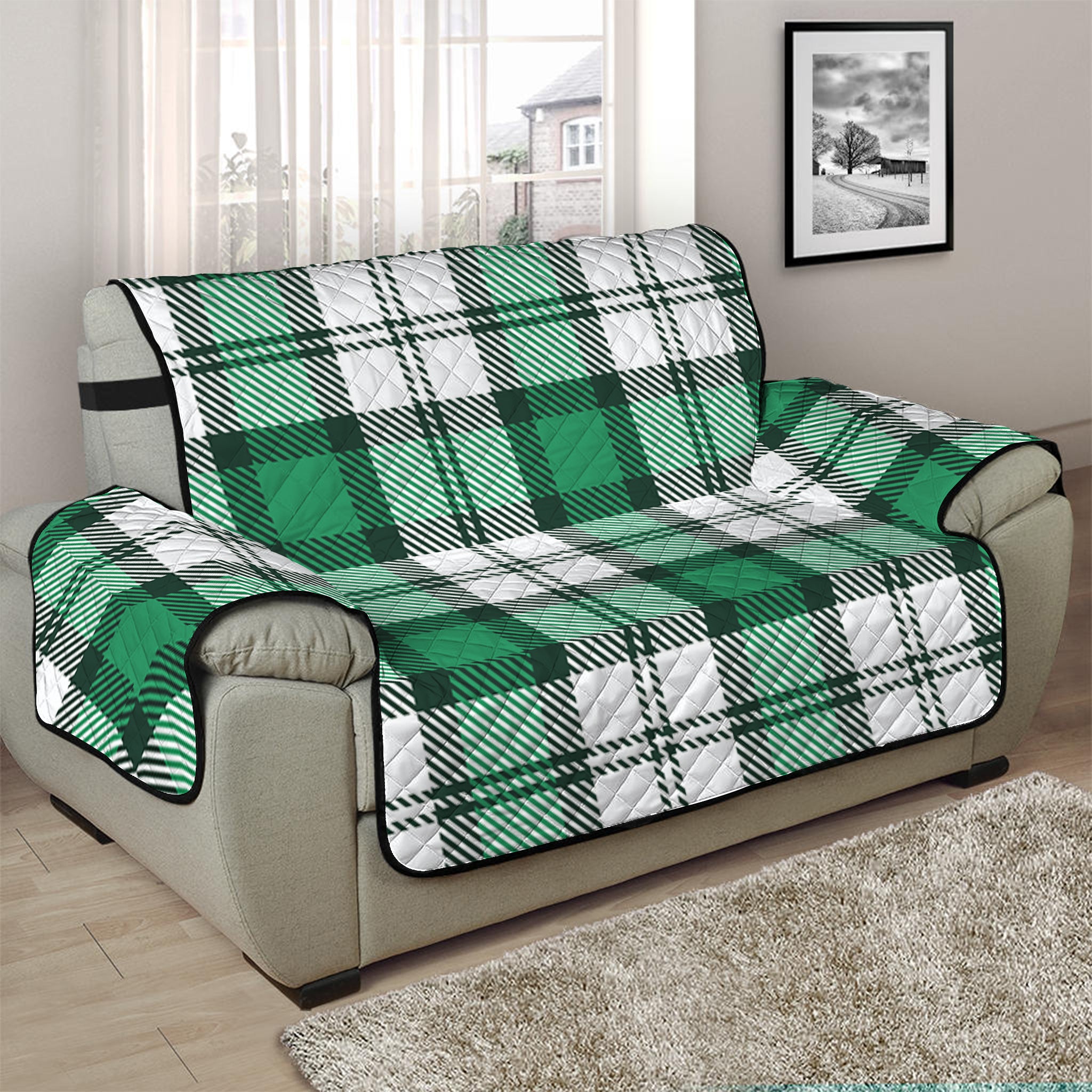 Shamrock St. Patrick's Day Tartan Print Half Sofa Protector