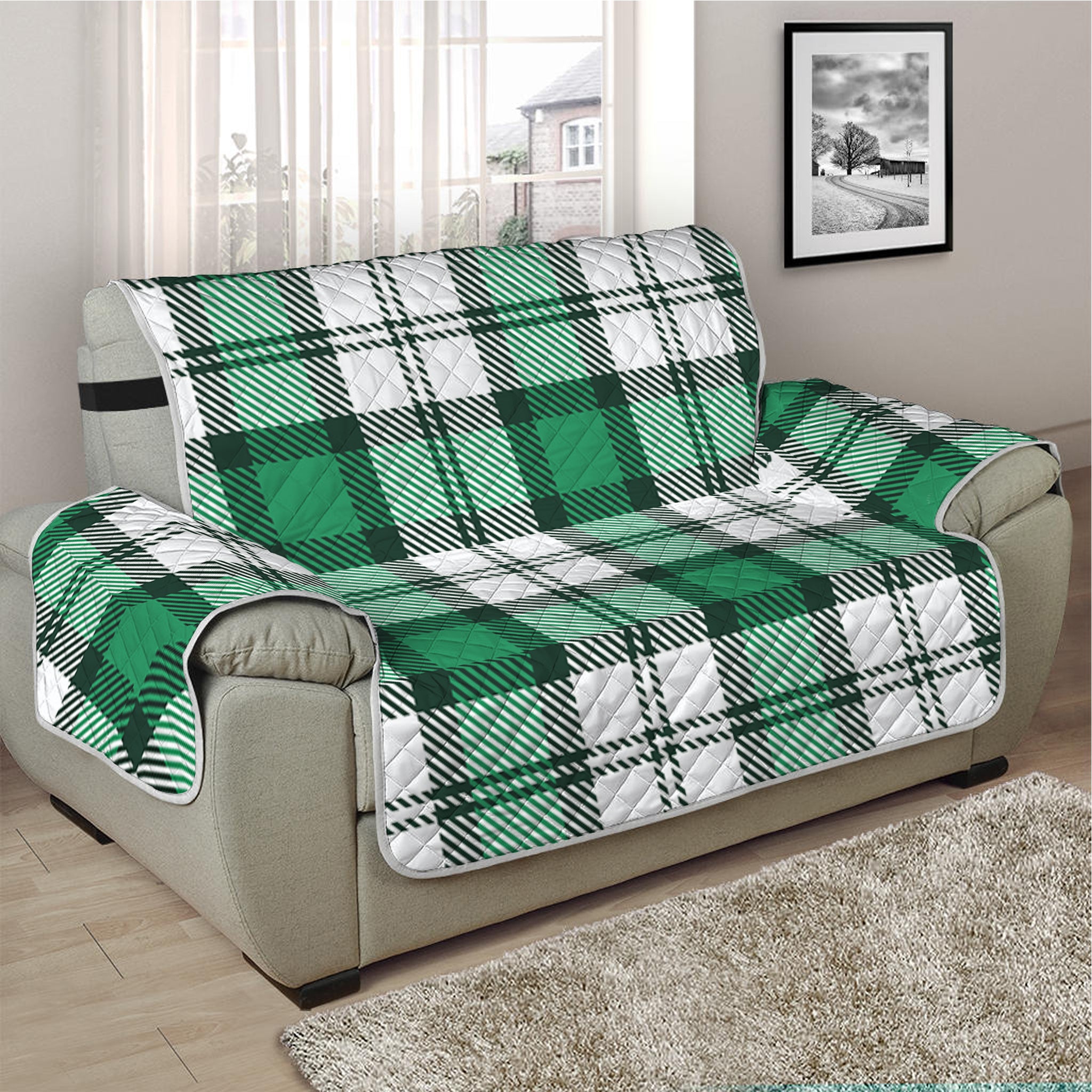 Shamrock St. Patrick's Day Tartan Print Half Sofa Protector