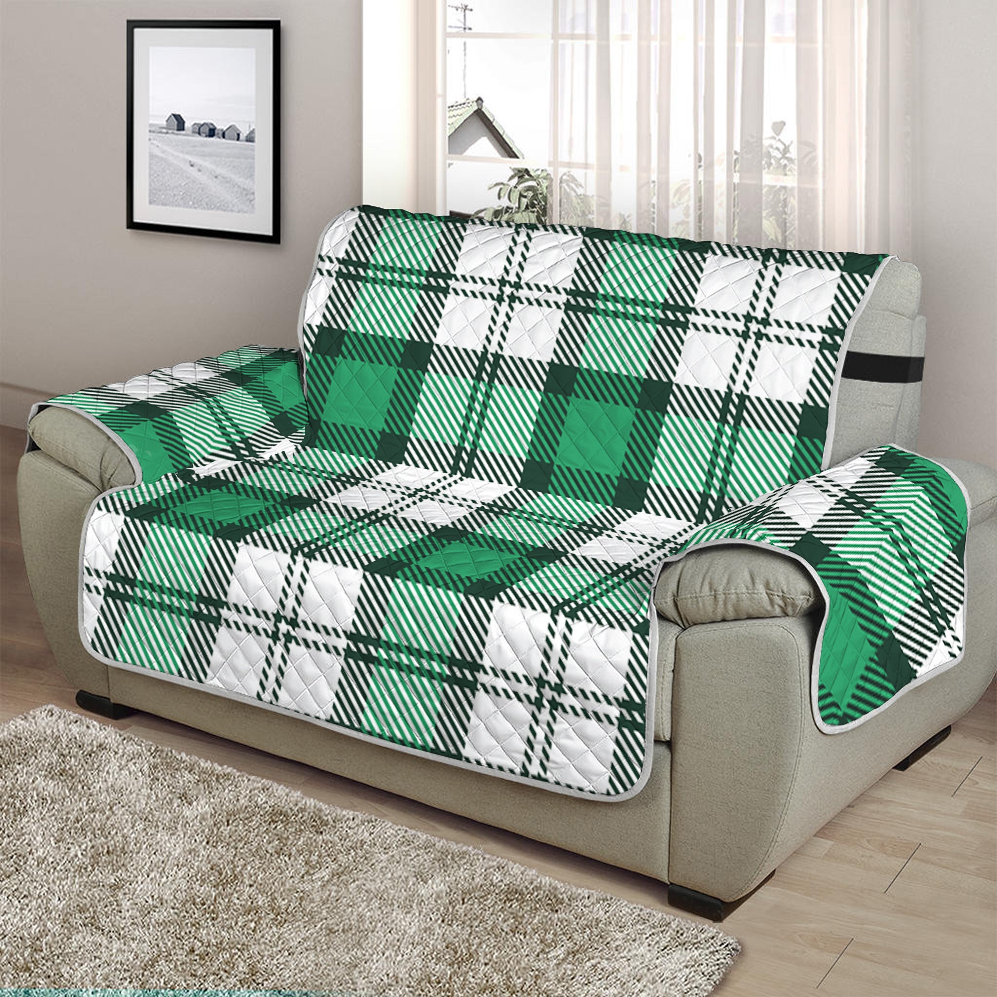 Shamrock St. Patrick's Day Tartan Print Half Sofa Protector