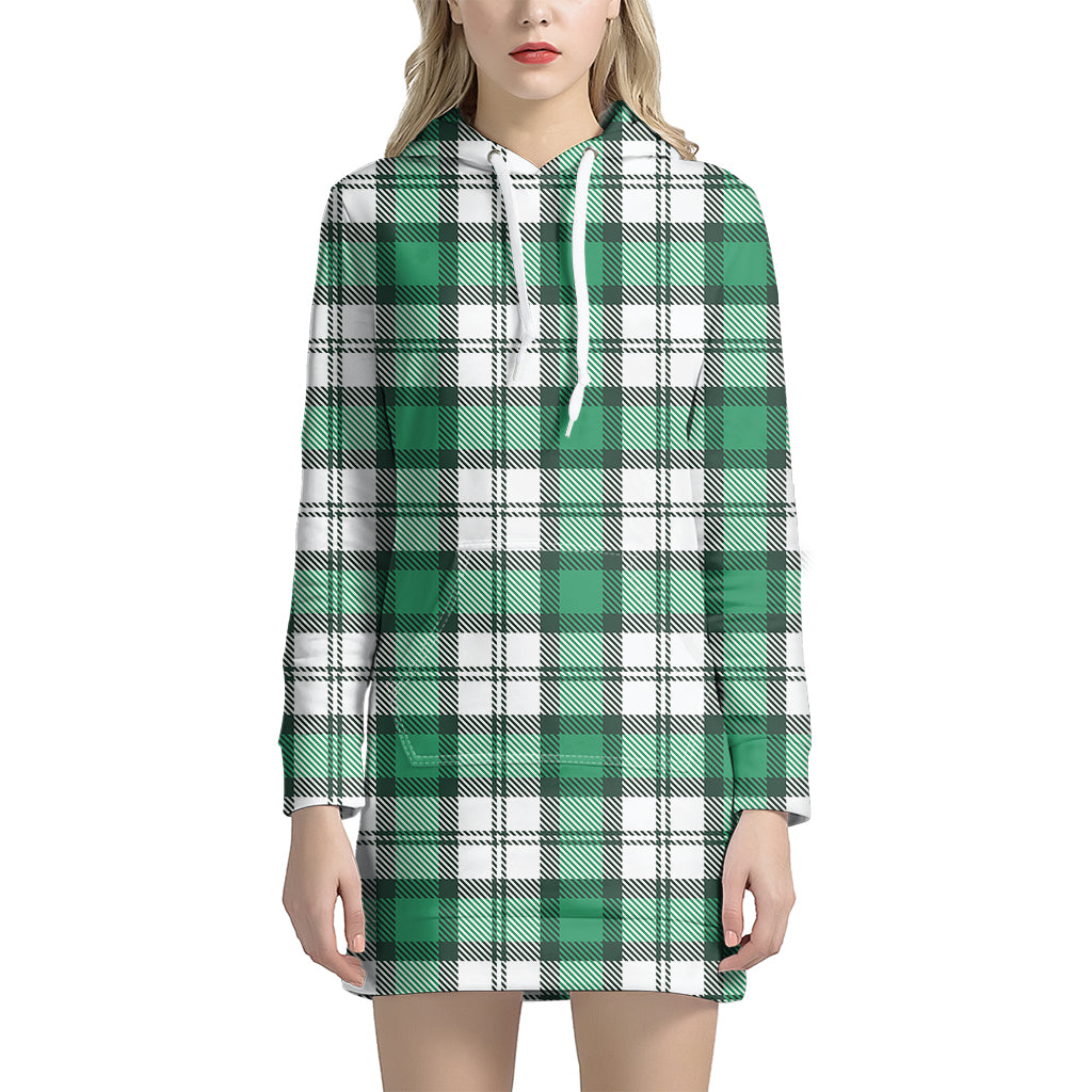 Shamrock St. Patrick's Day Tartan Print Hoodie Dress