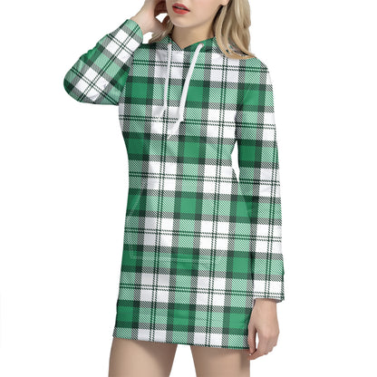 Shamrock St. Patrick's Day Tartan Print Hoodie Dress