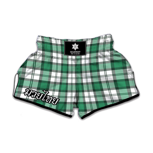 Shamrock St. Patrick's Day Tartan Print Muay Thai Boxing Shorts