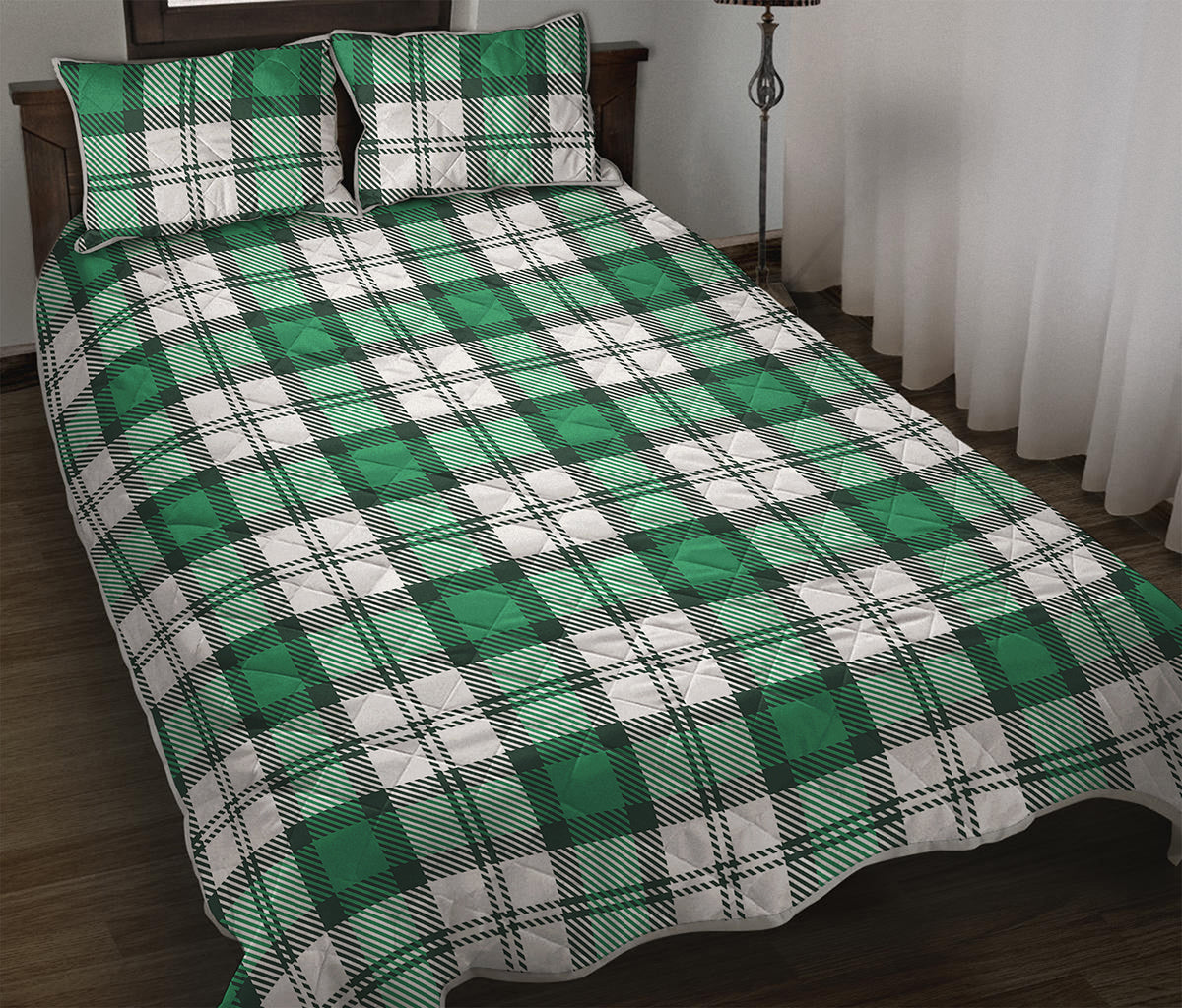 Shamrock St. Patrick's Day Tartan Print Quilt Bed Set