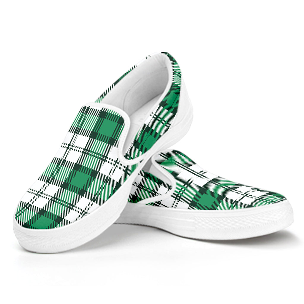 Shamrock St. Patrick's Day Tartan Print White Slip On Shoes