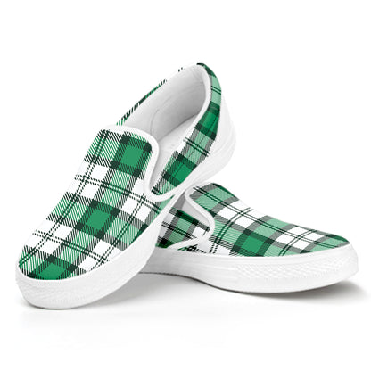 Shamrock St. Patrick's Day Tartan Print White Slip On Shoes