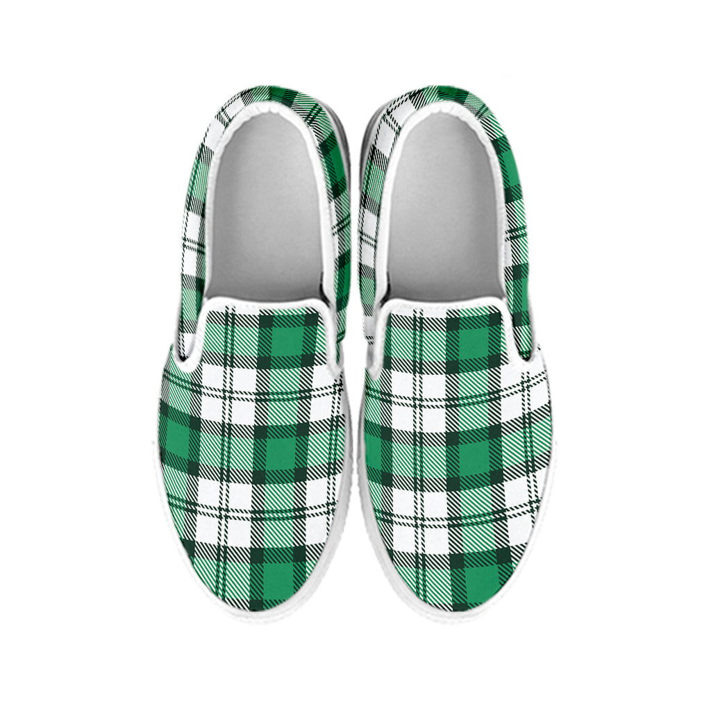 Shamrock St. Patrick's Day Tartan Print White Slip On Shoes