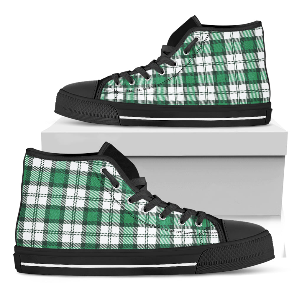 Shamrock St. Patrick's Day Tartan Print Black High Top Shoes