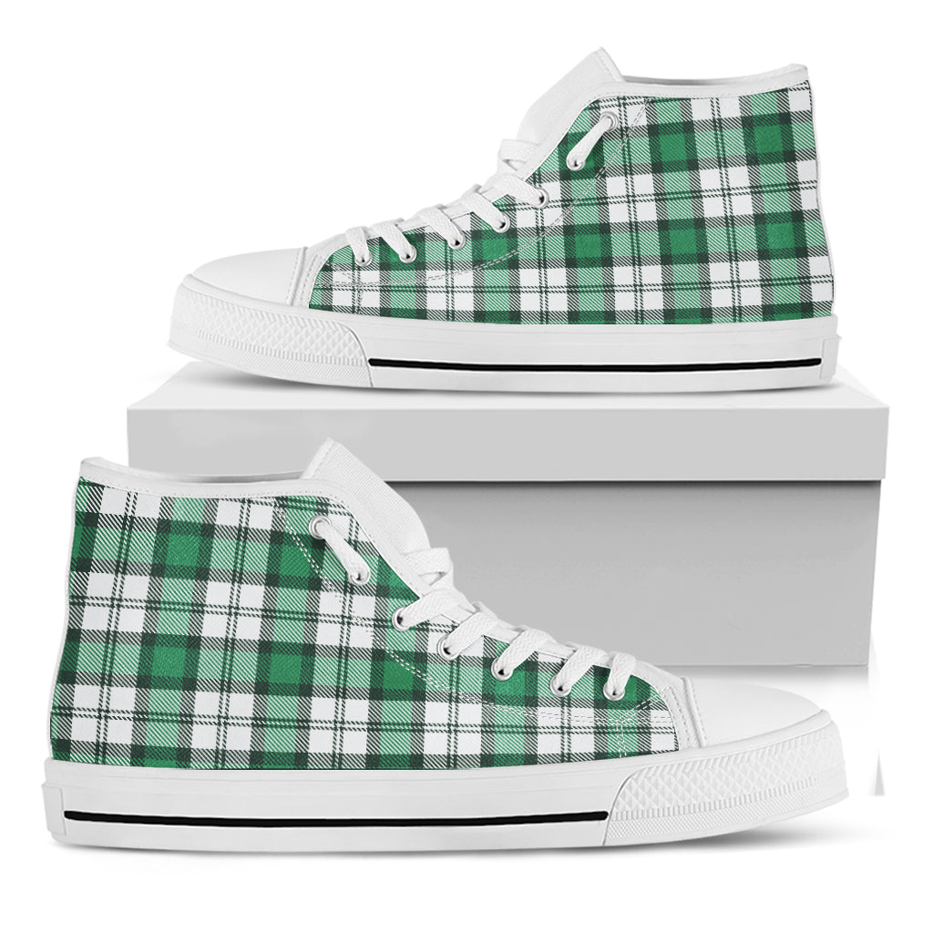 Shamrock St. Patrick's Day Tartan Print White High Top Shoes