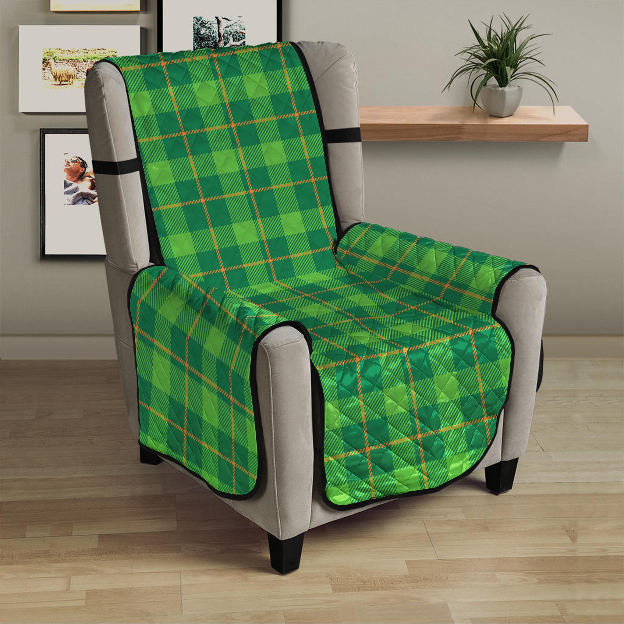 Shamrock Tartan St. Patrick's Day Print Armchair Protector