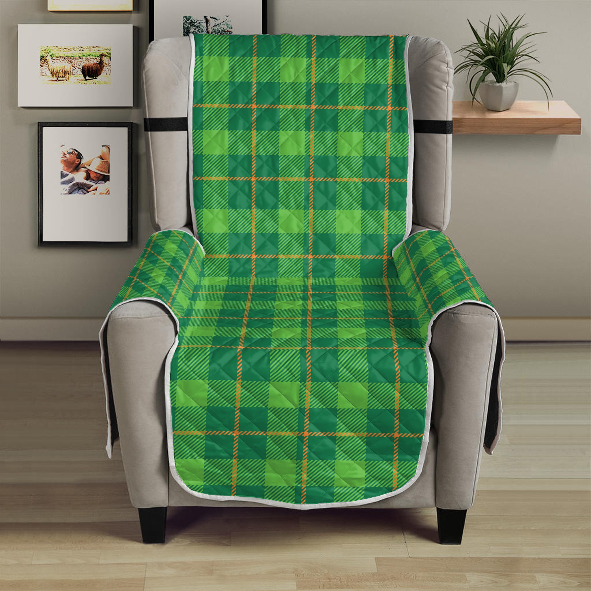 Shamrock Tartan St. Patrick's Day Print Armchair Protector