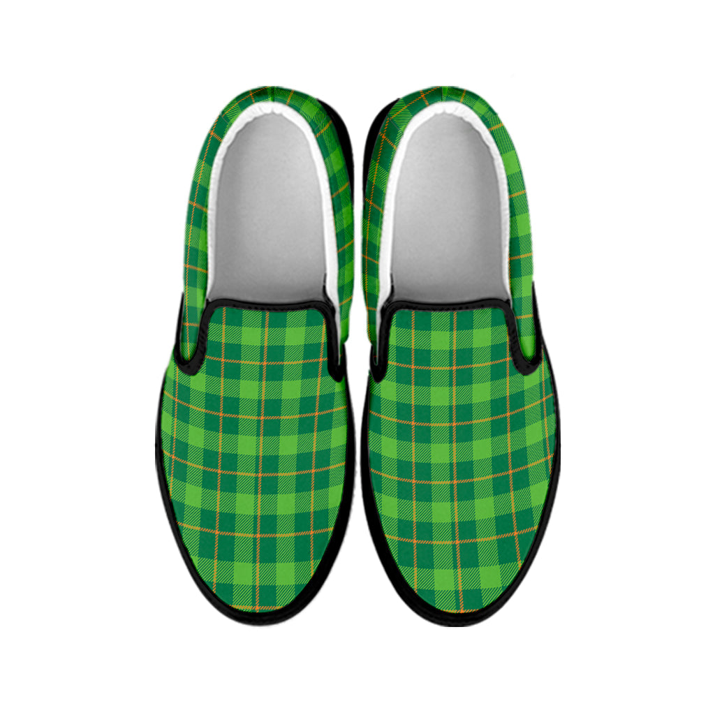 Shamrock Tartan St. Patrick's Day Print Black Slip On Shoes