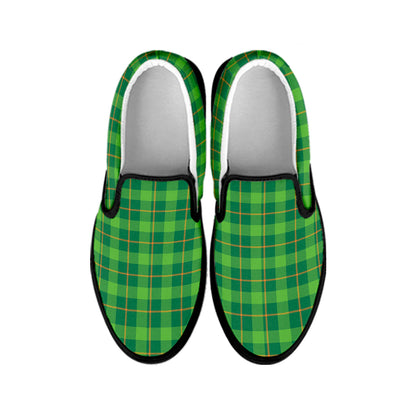 Shamrock Tartan St. Patrick's Day Print Black Slip On Shoes