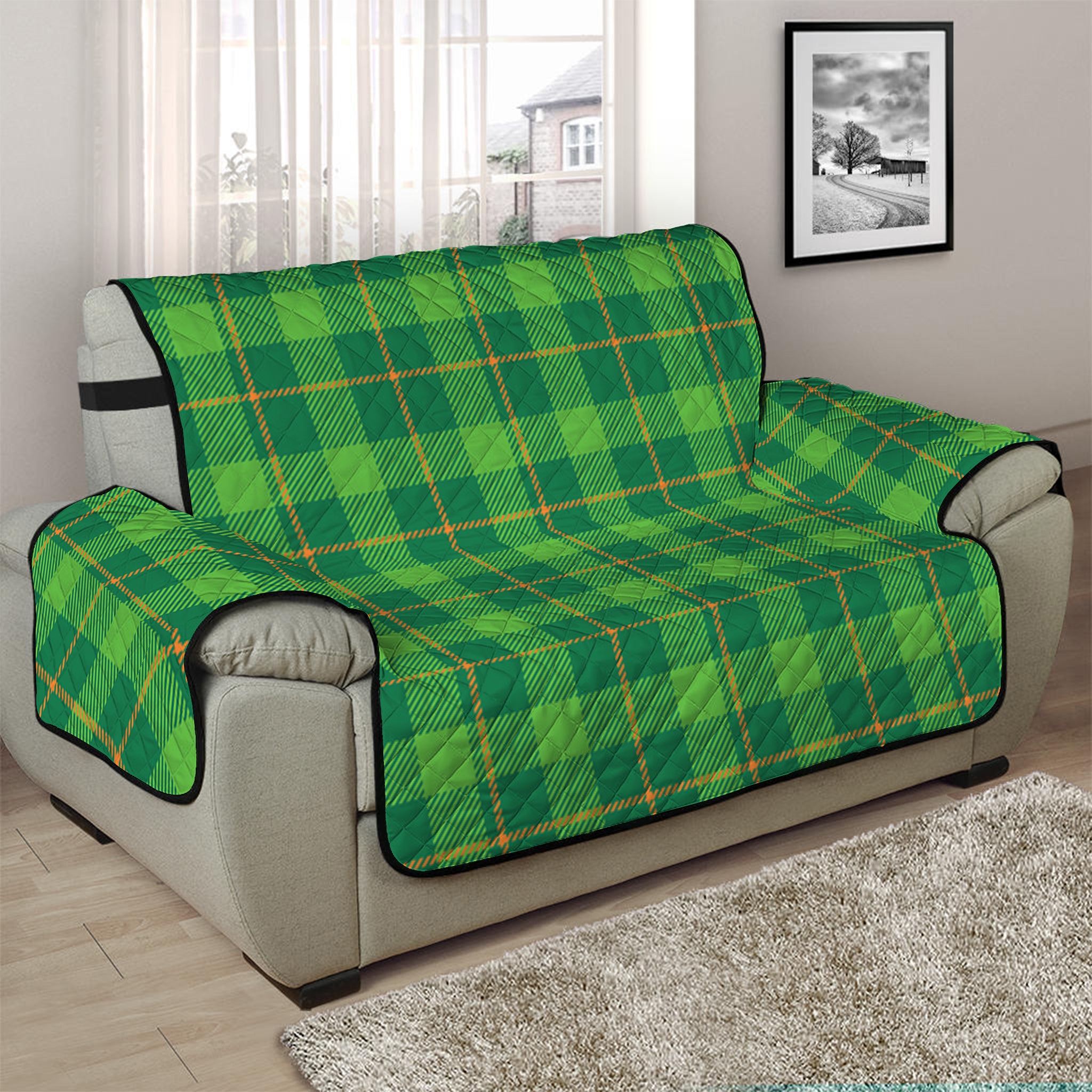 Shamrock Tartan St. Patrick's Day Print Half Sofa Protector