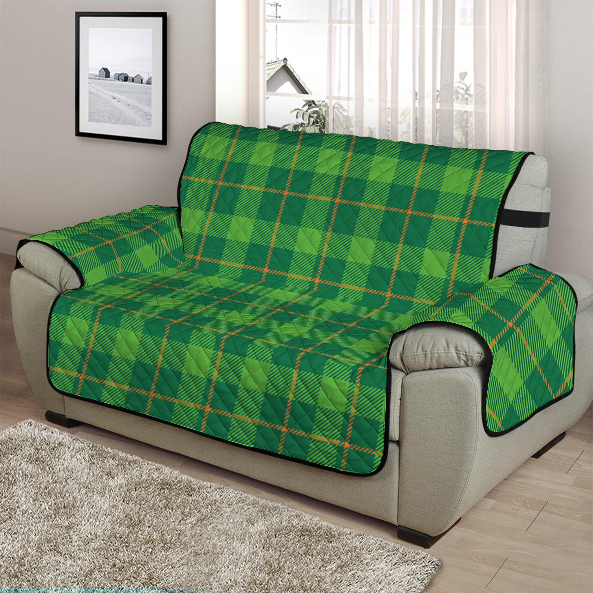 Shamrock Tartan St. Patrick's Day Print Half Sofa Protector