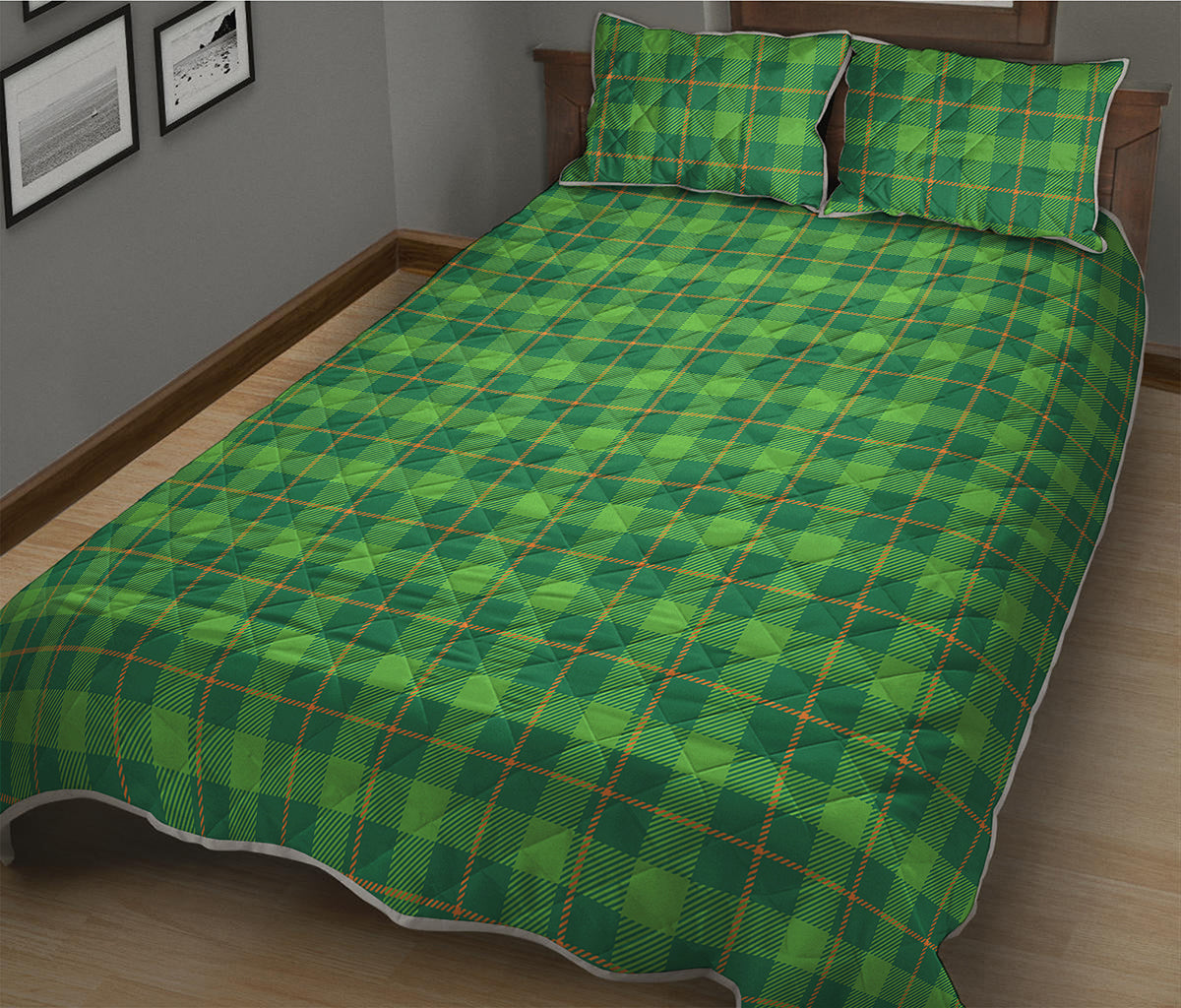 Shamrock Tartan St. Patrick's Day Print Quilt Bed Set
