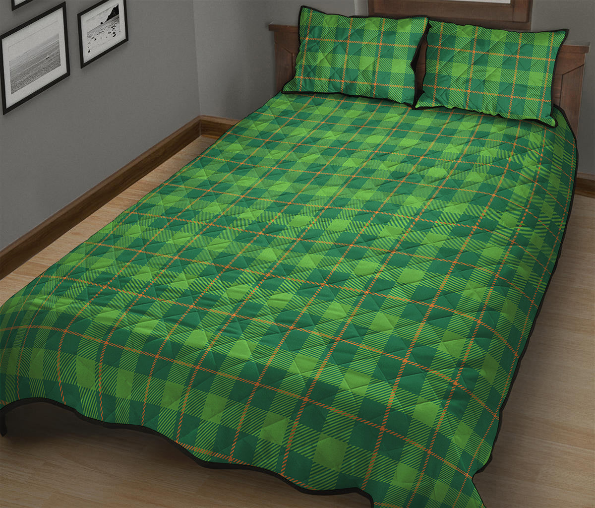 Shamrock Tartan St. Patrick's Day Print Quilt Bed Set