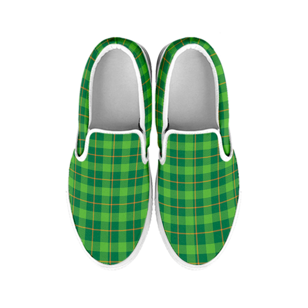 Shamrock Tartan St. Patrick's Day Print White Slip On Shoes