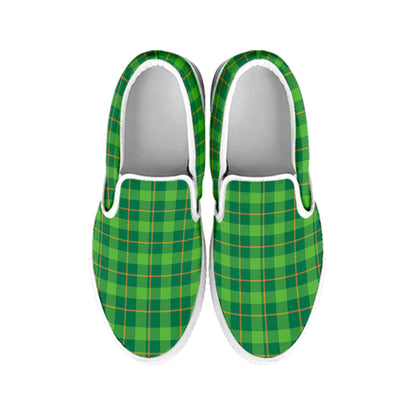 Shamrock Tartan St. Patrick's Day Print White Slip On Shoes